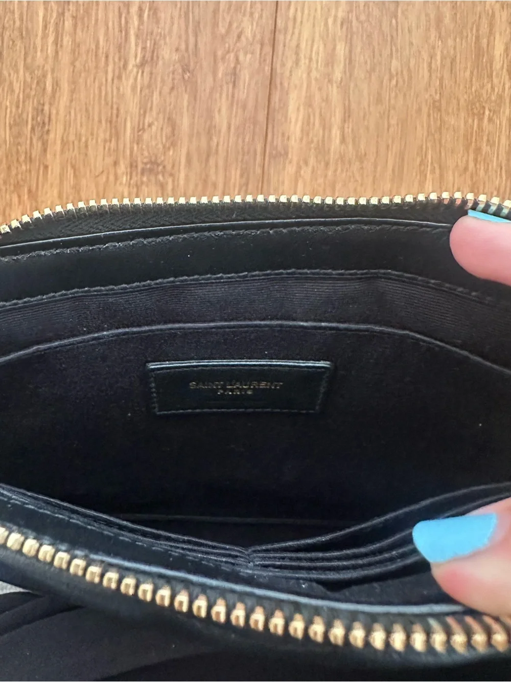 Saint Laurent Black Quilted Leather Wristlet with Gold YSL Emblem
